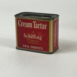 Vtg Schilling Cream Tartar Tin 1930s MCM Retro Kitchen Prop Decor San Francisco